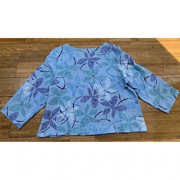 Habitat Cropped Nature Floral Bohemian Tunic Blouse Pleated Cozy Relaxed Earthy - Picture 3 of 9